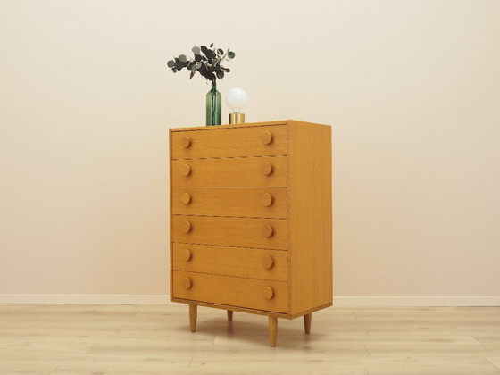Danish chest of drawers in ash veneer, six drawers, 1970s, Wood, Yellow (photo 3 of 15)