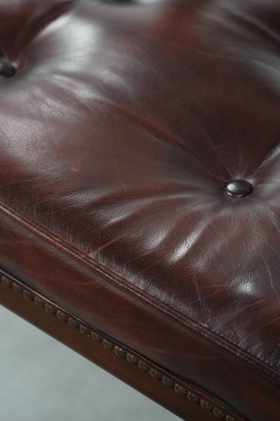 Image 1 of 2 x Donkerbruine rundleren chesterfield eetkamer/ bijzet/ bureaustoel in Engelse stijl