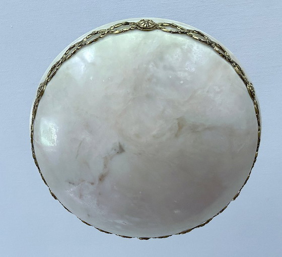 Image 1 of Lampada a sospensione in alabastro e bronzo in stile Art Déco francese