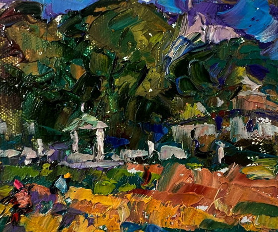 Original Oil Painting Village Day Landscape Plowing a Summer Field – Paintings & Drawings, Canvas (photo 4 of 8)