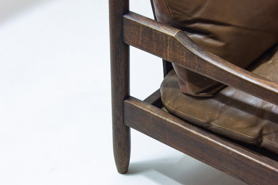 Image 1 of Canapé français en chêne et cuir