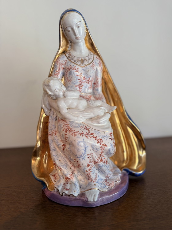 Madonna mit Kind – Majolika-Keramik – Prof. Eugenio Pattarino (Italien) – Bildhauerei, Ceramic, Gold (photo 8 of 8)