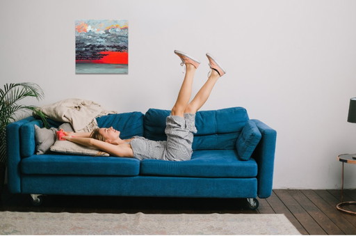 Bless This Toxic Mess – expressief abstract schilderij geïnspireerd op zee en lucht