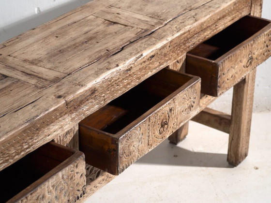 Antique carved console table in elm wood – China, circa 1930 – Iron (photo 17 of 40)