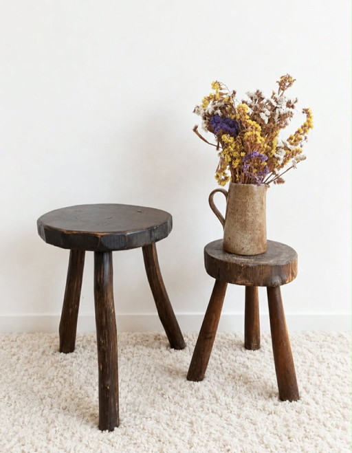 Brutalistische Driepoot Houten Kruk