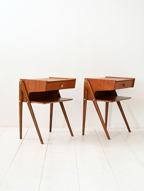 Image 1 of Pair of 1950s Scandinavian nightstands with shelf