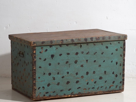 Antieke volksgeschilderde grenen kist – Centraal-Europa, circa 1850 – Opbergkast, Iron, Rustic (photo 2 of 16)