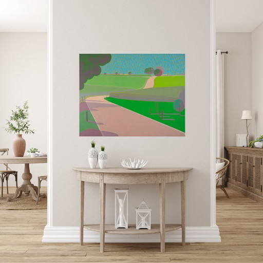 Landscape painting, figure eight, unique, hand-painted piece, approx. 91 x 70 cm