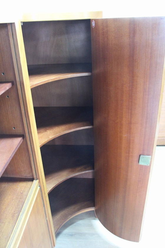 Image 1 of Houten vintage wandmeubel - Musterring. Retro Mid Century modulair kast met bureau / barretje