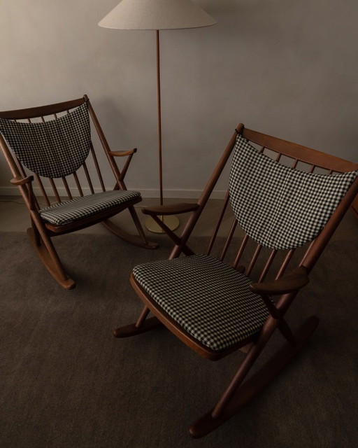 Vintage Danish teak rocking chairs model 182 by Frank Reenskaug for Bramin, 1950s