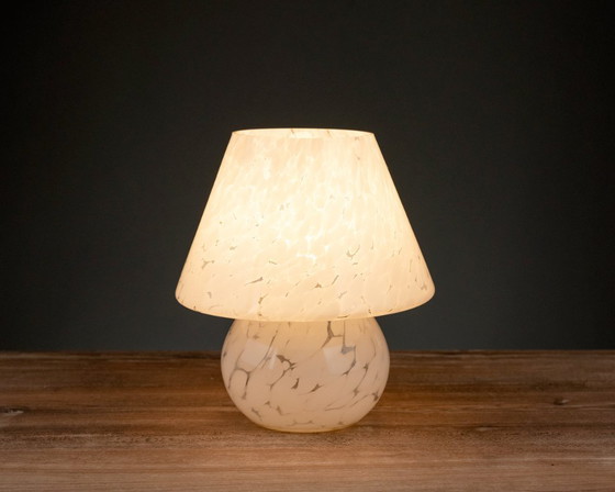 Image 1 of Small Mushroom Table Lamp, Marbled Glass, Mid-Century 1970s, White