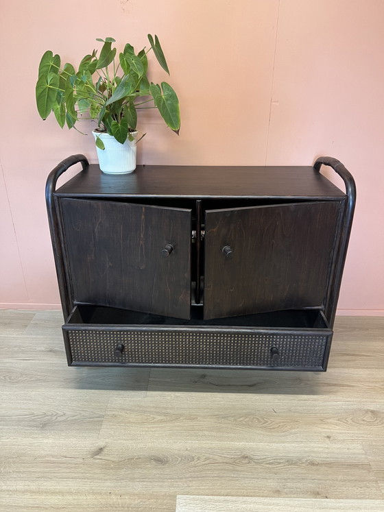Image 1 of Buffet/armoire vintage en bambou et rotin – style bohème