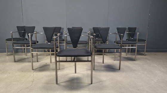 Image 1 of Postmoderne eetkamerstoelen van Belgo chrom, set van 10 - jaren 80