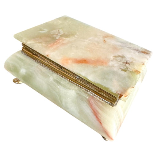 Groene Onyx en Messing Doos met Deksel, Italië 1970