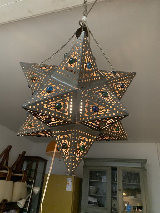 Ancient Egyptian star lamp made of brass, 50cm diameter.