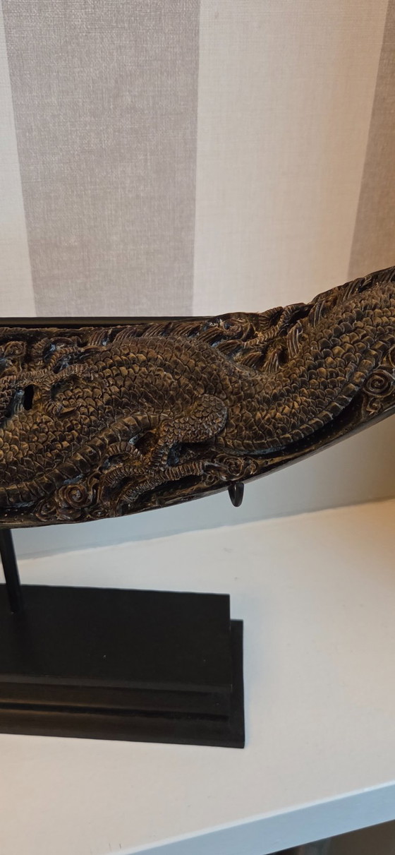 Image 1 of Large carved buffalo horn on a base (ref 4168)