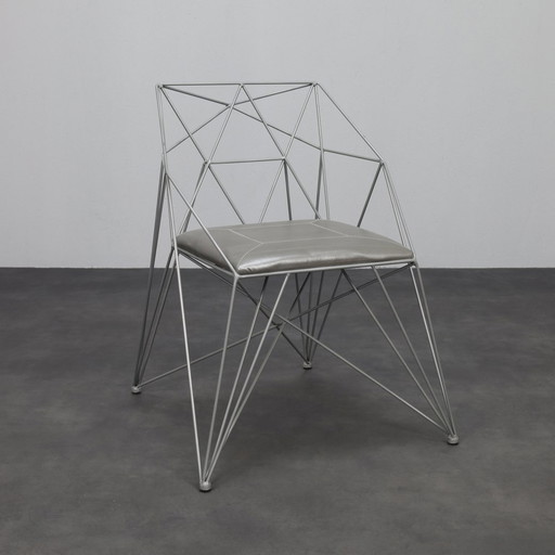 6x Chaises de salle à manger géométriques en fil de fer, Rare