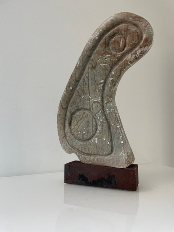 Image 1 of Scultura brutalista in pietra su acciaio Corten