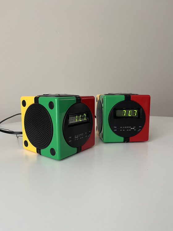 Image 1 of Rubik's Cube Style Digital FM Clock Radios - Space Age Memphis