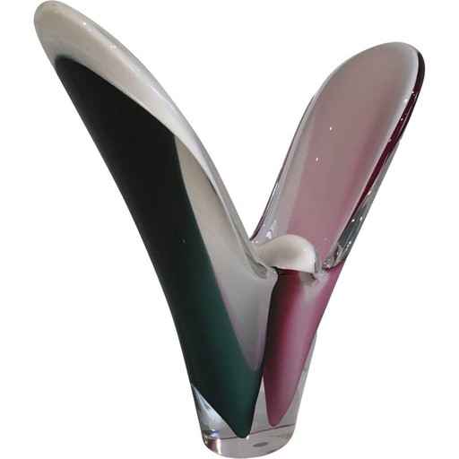 Vase vintage en verre multicolore signé Flygsfors, 1956