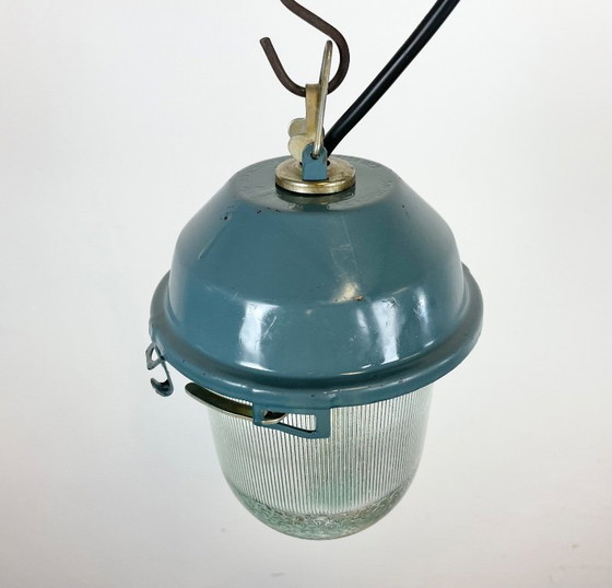 Image 1 of Blauwe industriële Sovjetbunker hanglamp, jaren 70