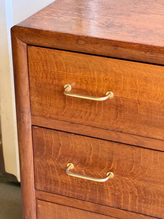 50s/60s Vintage Wooden Dresser with Compass Legs, Chest of drawers, Gold, Mid Century Modern (photo 15 of 17)