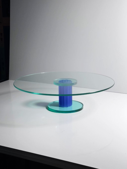 Vintage Postmoderne große Tortenplatte Fuß Schale Montana Dessert Glas Memphis Milano Stil 80er 90er Ettore Sottsass