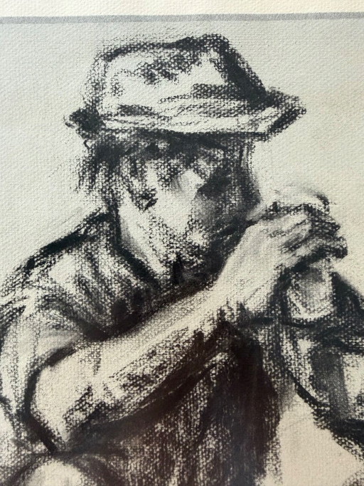 Dessin au fusain, Homme avec chapeau