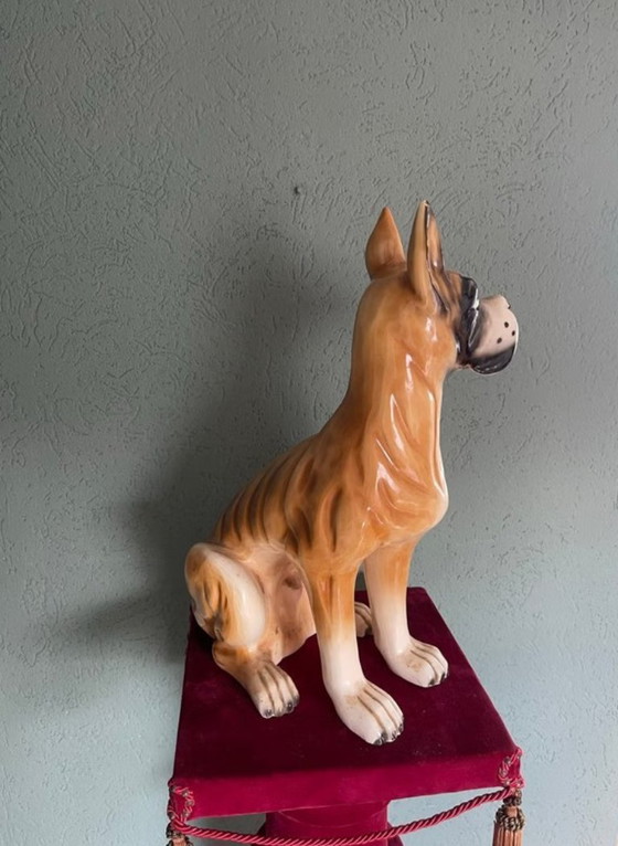 Image 1 of Large Brocante Ceramic Boxer Dog Statue 1960s