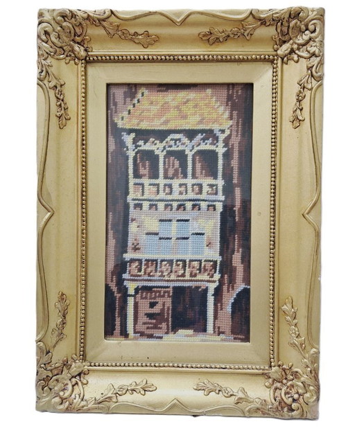 Vintage Needlepoint Artwork in Ornate Gilded Frame