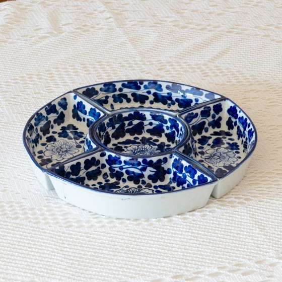 Image 1 of Large Antique Compartmented Delft Style Earthenware Platter