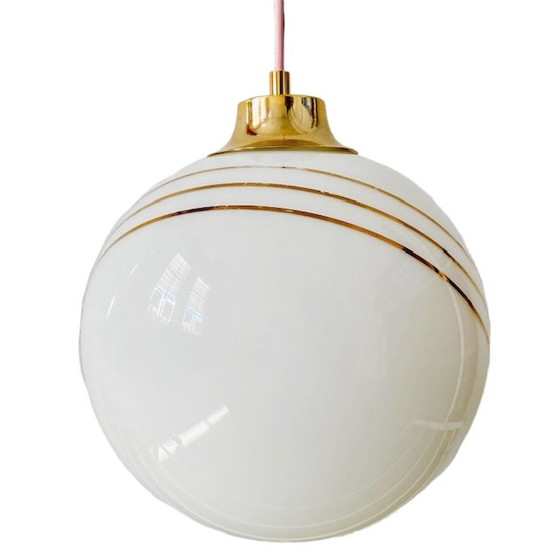 Image 1 of Vintage Regency Bollamp glas wit goud