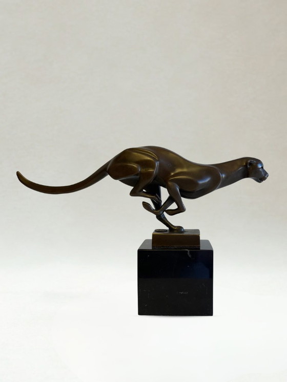 Image 1 of Sculpture Art Déco – Panthère en course - Bronze patiné – 19cm