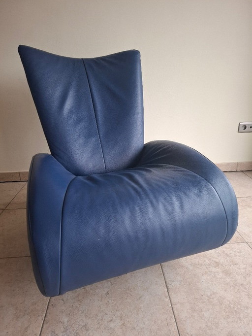 Fauteuil à bascule Hülsta - Cuir nappa bleu