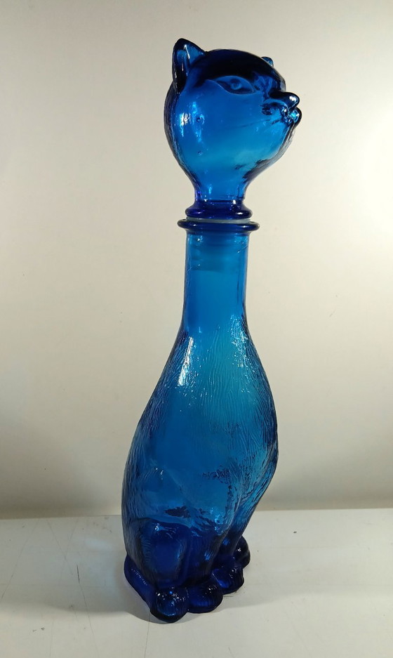 Vintage Italian Cat Decanter – Blue Empoli Glass (37 cm) – Glass & Decanter, Plastic (photo 12 of 16)