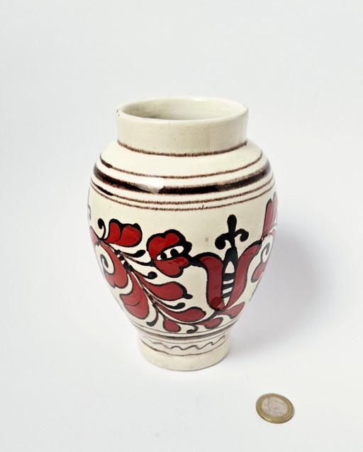 Traditional HandPainted Hungarian Folk Art Pottery | Korond Corund Transylvania Floral Ceramic Vase | 17cm | 6.7"