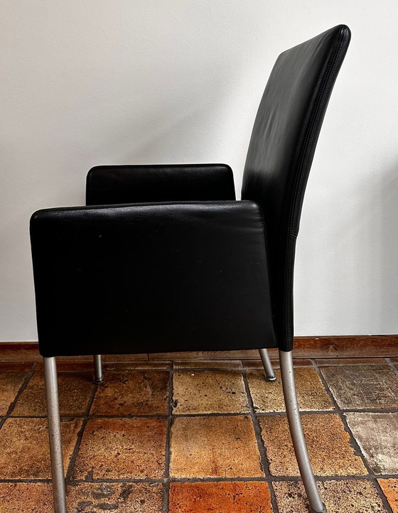 Image 1 of Walter Knoll: Set 6 Black Leather Design Dining Chairs