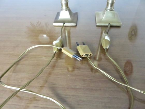 Image 1 of Coppia di lampade in bronzo dorato in stile Impero, Maison Lucien Gau, Parigi