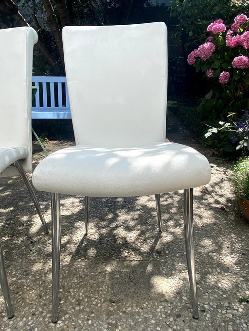 set of 6 white leather Effezeta chairs