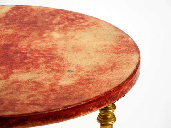 Image 1 of Round, small 1960s Aldo Tura serving or bar trolley in red goatskin leather | Made in Italy
