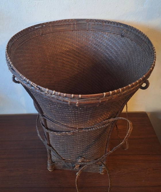 Image 1 of Antique Laos Khmu Tribal Hand Woven Carrying Basket