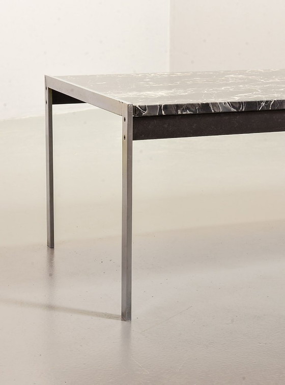 Image 1 of Minimalistic and Exclusive Mid-Century Kho Liangh Black Italian Marble and Brushed Steel Coffee Table by Artifort