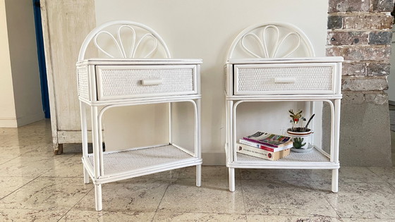 Image 1 of Coppia di comodini vintage in rattan