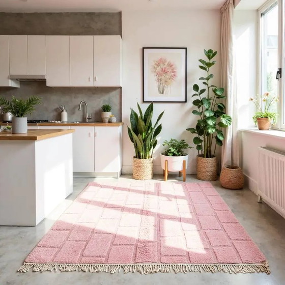 Tapis marocain shaggy moderne à motif quadrillé 250CMx150CM – Wool, Cotton, Scandinavian (photo 9 of 14)