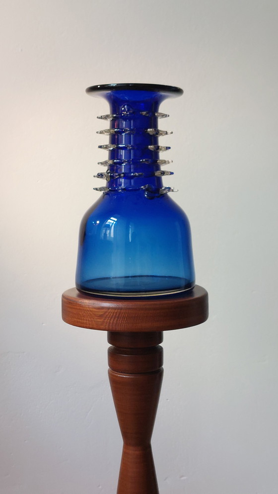 Image 1 of Exceptional blue vintage art glass vase, Lviv, Ukraine