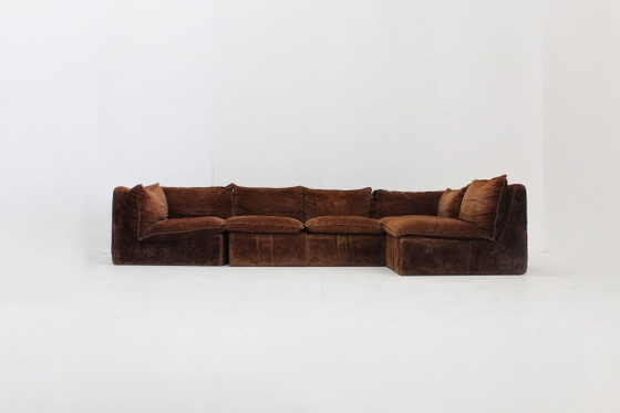 Vintage Italian Design Modular Sofa 1970s, Velvet, Brown (photo 3 of 12)
