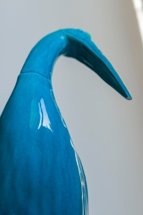 Image 1 of Squisita statuetta di gru cinese smaltata di turchese - un tesoro senza tempo