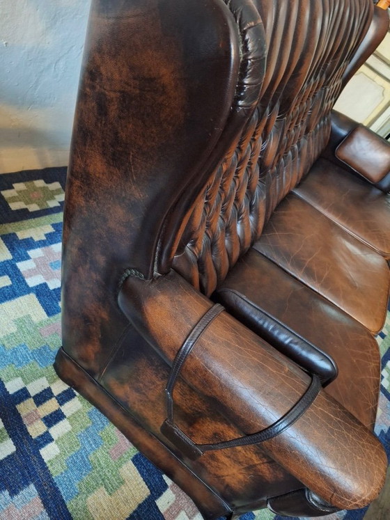 Image 1 of Chesterfield 3-Seater Chestnut Coloured Leather Sofa