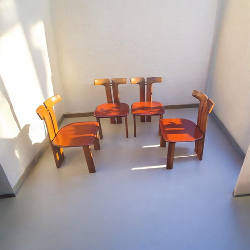 Set of 4 Pierre Cardin wooden and leather chairs from the 1980s