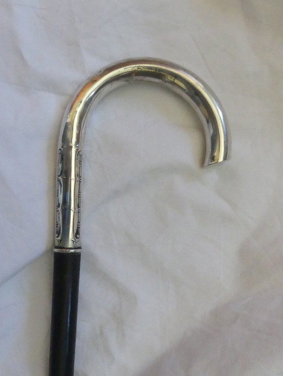 Image 1 of Canne 800 argent Lutz & Weiß Pforzheim ébène 94 cm Art Nouveau aeb